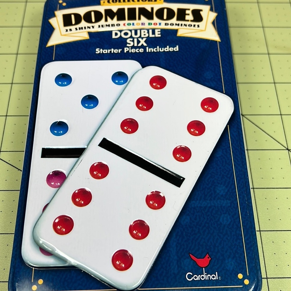 𝅺DOUBLE Six Dominoes Color Dot In Collectors Tin 28 Dominoes Cardinal